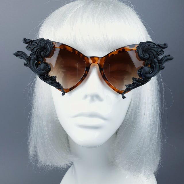 "Tantatris" Black & Tortoiseshell Filigree Catseye Sunglasses