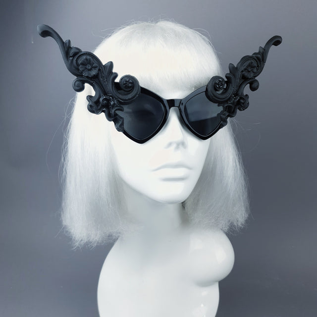 "Bizia" OTT Statement Black Filigree Catseye Sunglasses