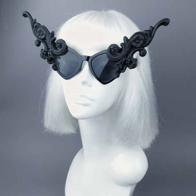 "Bizia" OTT Statement Black Filigree Catseye Sunglasses
