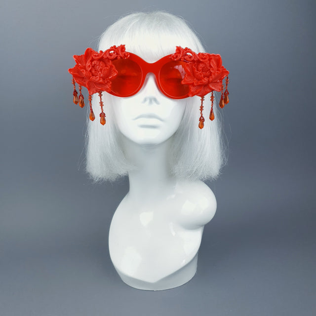 "Paeonia" OTT Statement Red Peony Filigree & Beading Sunglasses