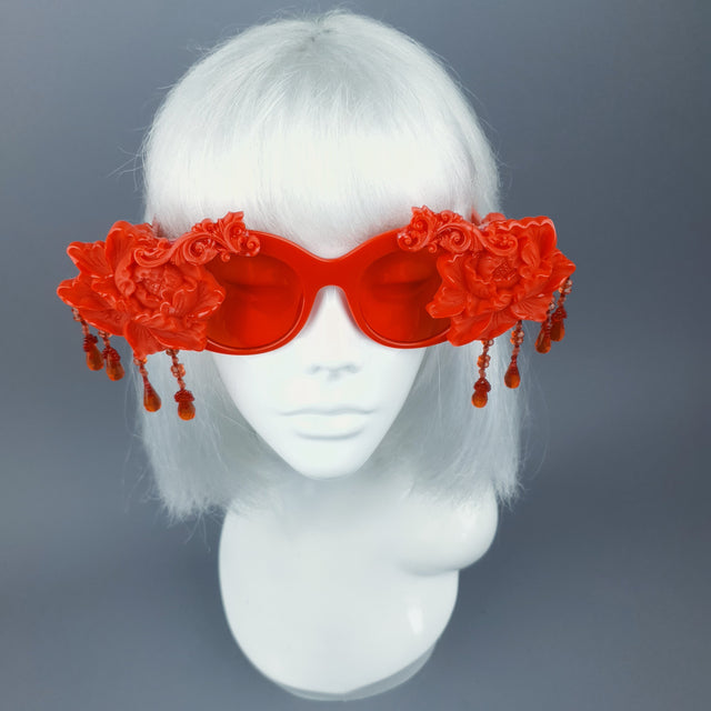 "Paeonia" OTT Statement Red Peony Filigree & Beading Sunglasses