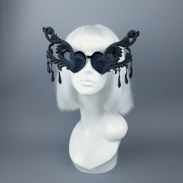 "Novela" OTT Statement Black Heart Filigree & Beading Sunglasses