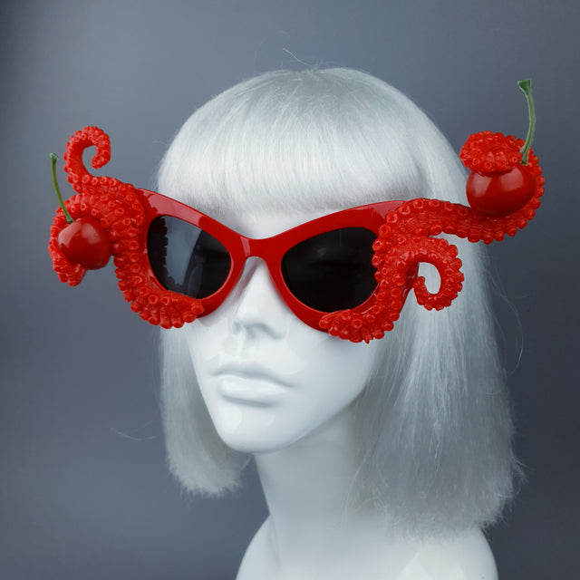 "Ursula" Red Octopus Kraken Tentacle & Cherry Sunglasses