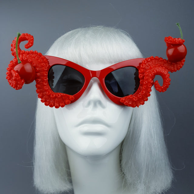 "Ursula" Red Octopus Kraken Tentacle & Cherry Sunglasses