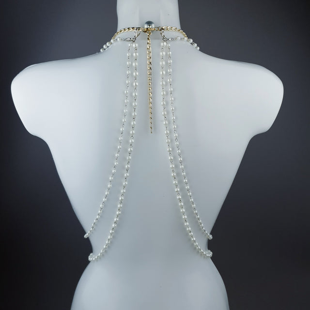 "Manasa" Gold Snake, Rose & Pearl Harness Body Jewellery & Pasties.