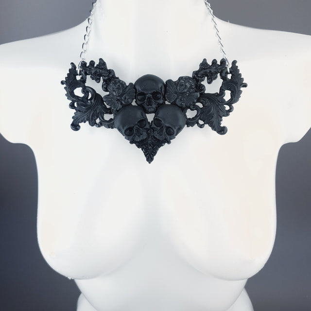 "Trinity" Black Skulls & Filigree Necklace