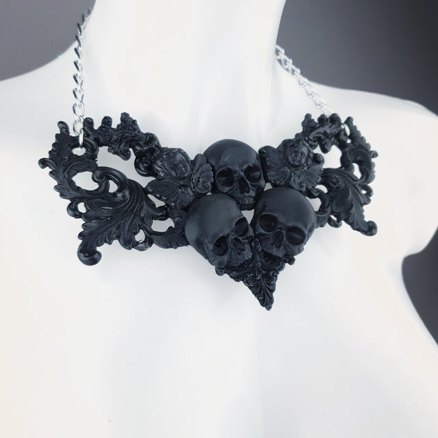 "Trinity" Black Skulls & Filigree Necklace