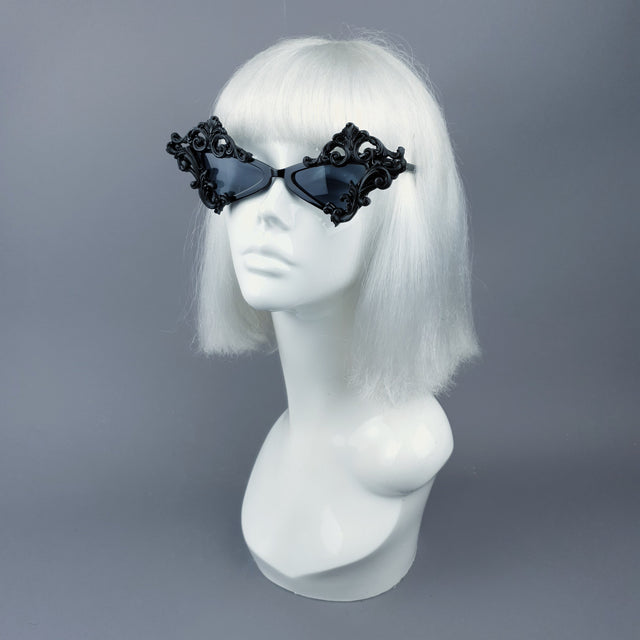 "Maira" Black Filigree Diamond Shaped Sunglasses