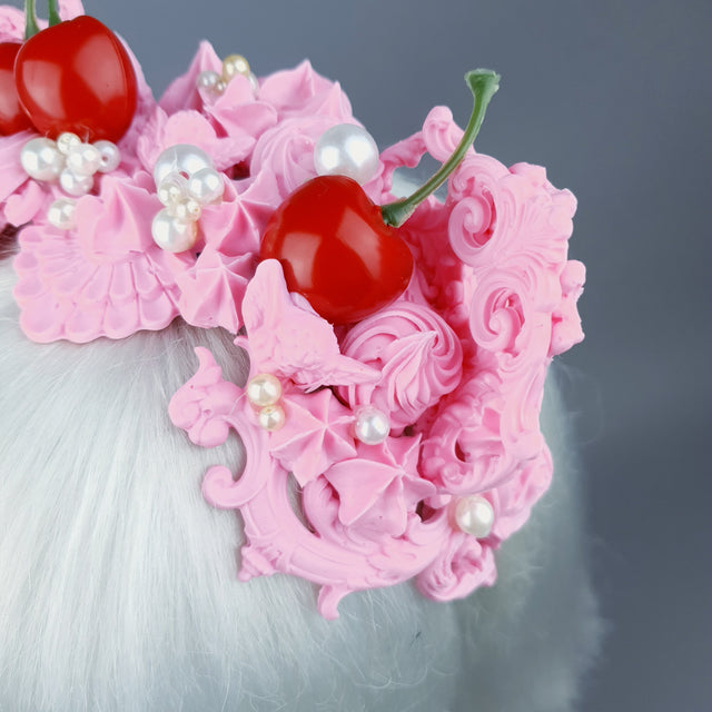 "Manĝi" Pink Filigree & Cherry Cat Ear Headpiece