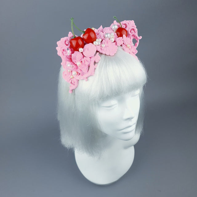 "Manĝi" Pink Filigree & Cherry Cat Ear Headpiece