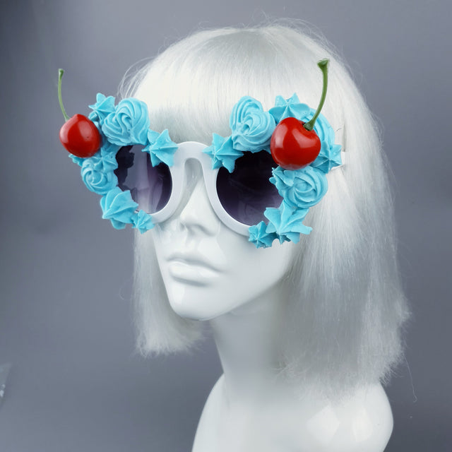 "Fondant" Pastel Blue Frosting Icing Cherry Sunglasses