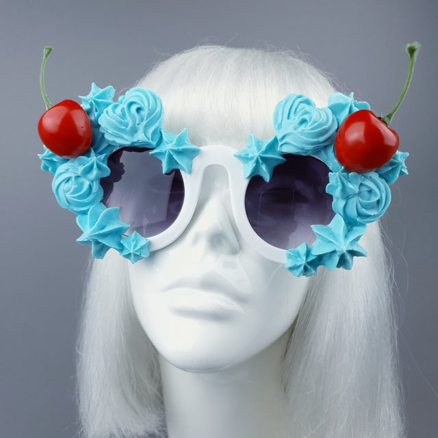 "Fondant" Pastel Blue Frosting Icing Cherry Sunglasses