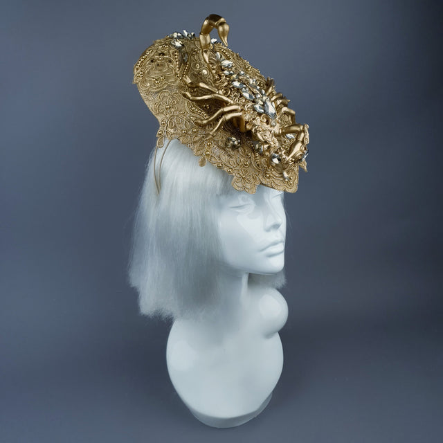 "Selket" Gold Filigree, Jewel Scorpion & Lace Fascinator Hat