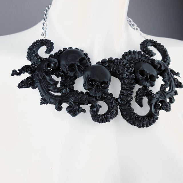 "Noita" Black Skulls, Tentacles & Filigree Necklace