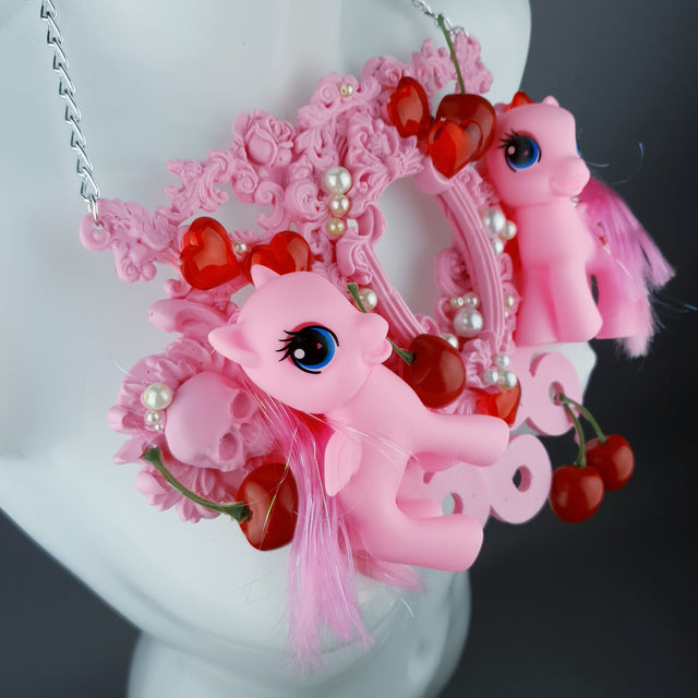 "Babylon" Pastel Pink Pony & Filigree 666 Neckpiece