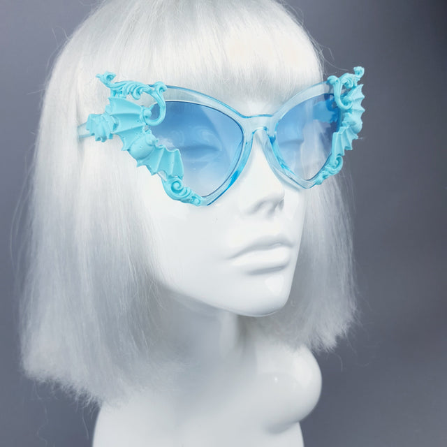 "Bats In The Belfry" Blue Filigree Baroque Rococo Sunglasses