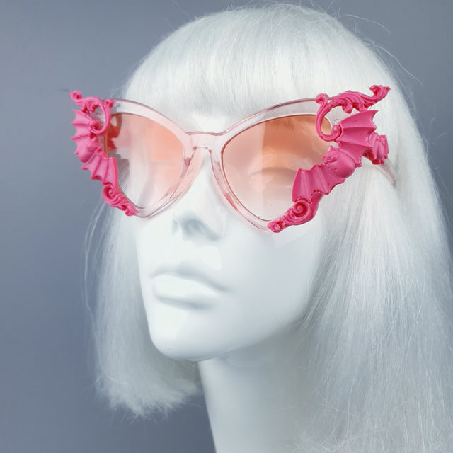 "Bats In The Belfry" Pink Filigree Baroque Rococo Sunglasses