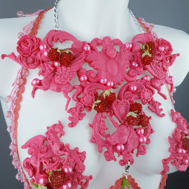 "Framboise" Raspberry, Unicorn & Pearl Pink Harness Body Jewellery & Pasties.