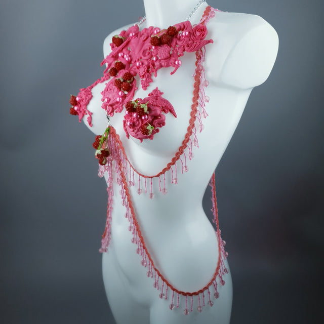 "Framboise" Raspberry, Unicorn & Pearl Pink Harness Body Jewellery & Pasties.