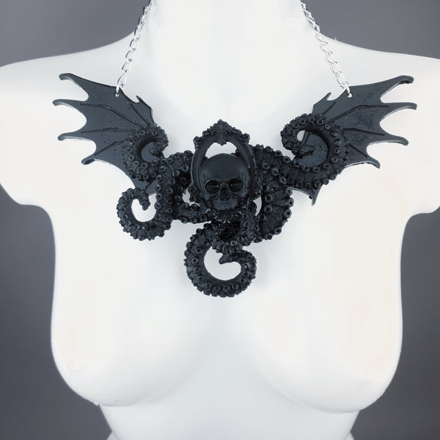 "Bat Out of Hell" Black Skull, Tentacles & Bat Wings Necklace