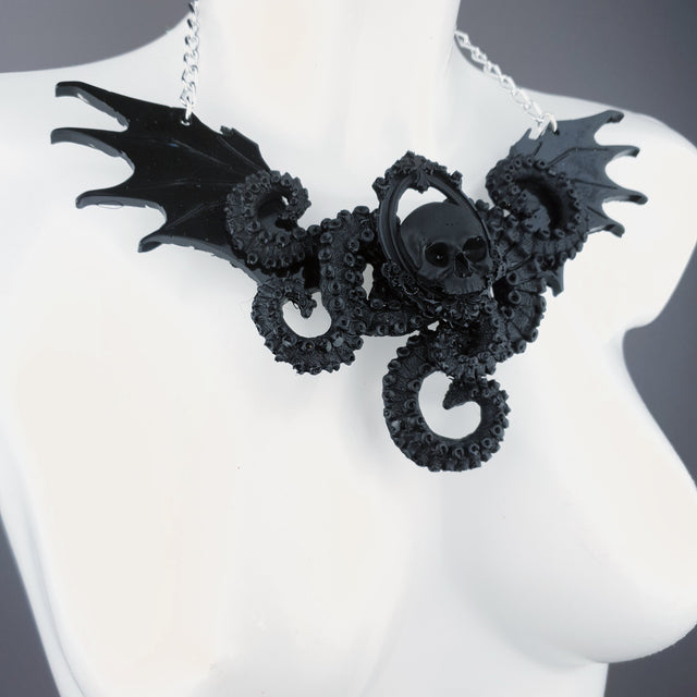"Bat Out of Hell" Black Skull, Tentacles & Bat Wings Necklace