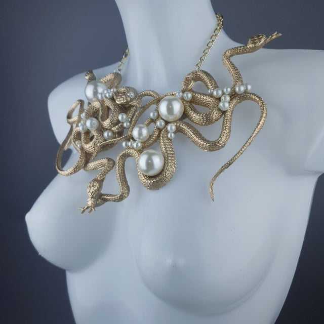 "Pantherophis" Nest of Gold Snakes Necklace