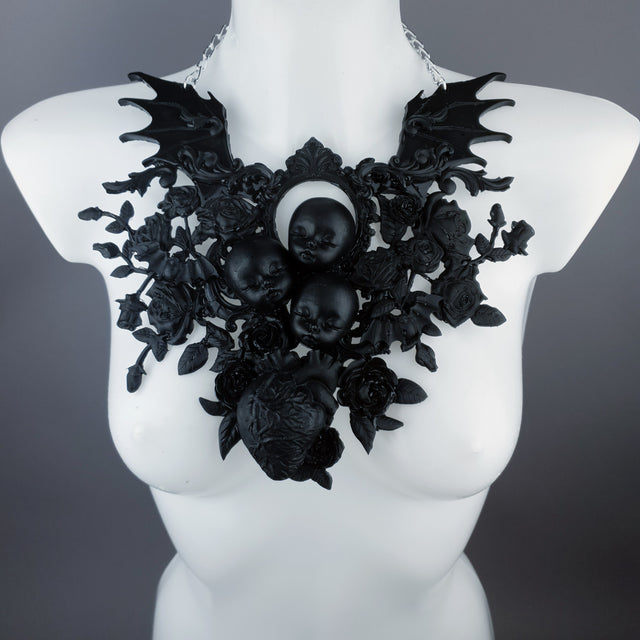 "Beast" Black Dollface, Roses & Heart Filigree Neckpiece