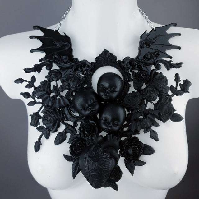 "Beast" Black Dollface, Roses & Heart Filigree Neckpiece