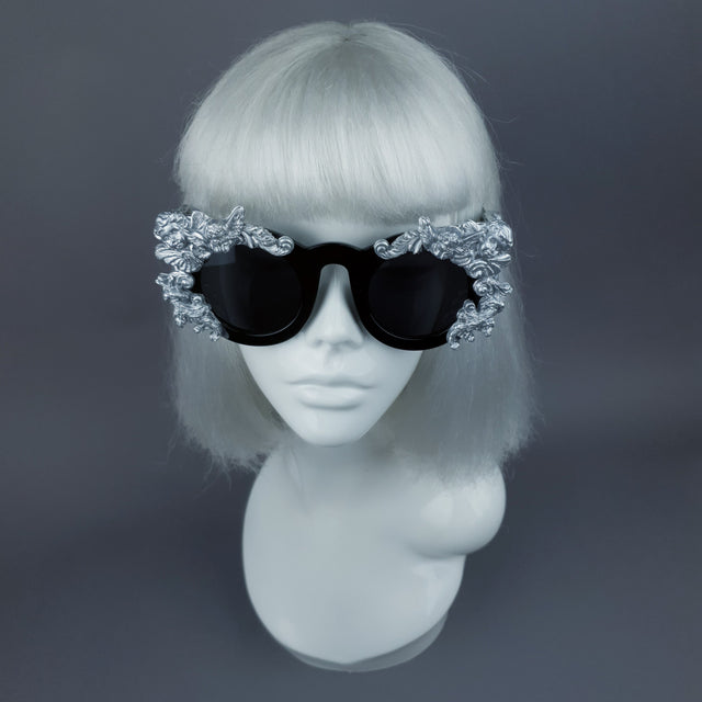 "Khalida" Black & Silver Filigree Ornate Sunglasses