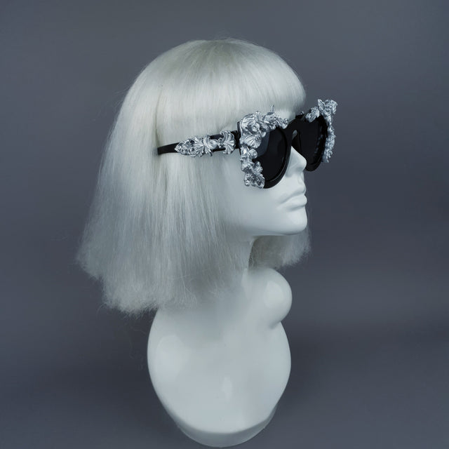 "Khalida" Black & Silver Filigree Ornate Sunglasses