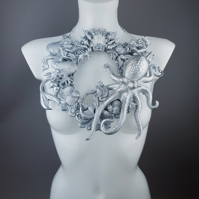 "Oceane" Silver Octopus, Mermaid & Sea Filigree Neckpiece