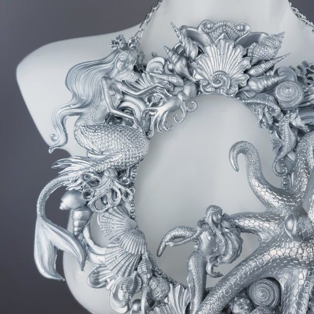 "Oceane" Silver Octopus, Mermaid & Sea Filigree Neckpiece