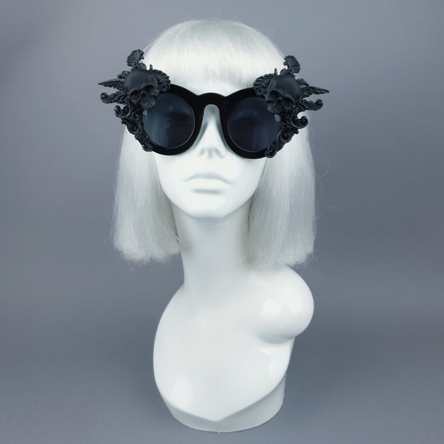 "Weirdo" Black Filigree & Skull Sunglasses