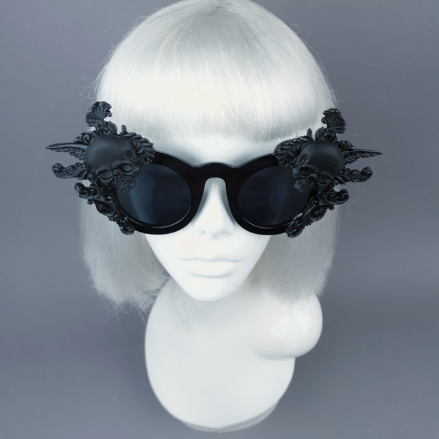 "Weirdo" Black Filigree & Skull Sunglasses