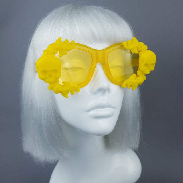 "Aurelio" Yellow Unisex Sunglasses with Skulls
