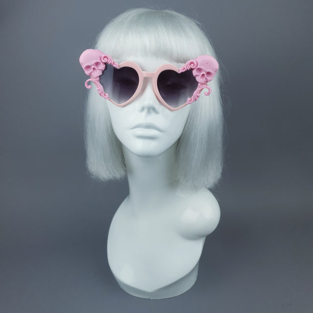 "Zusa" Pink Skull Filigree Heart Shaped Sunglasses