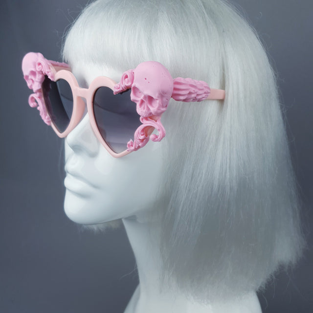 "Zusa" Pink Skull Filigree Heart Shaped Sunglasses