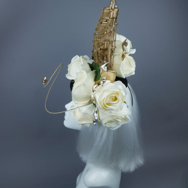 "Grace O'Malley" Gold Ship, Stars & Ivory Roses Headdress
