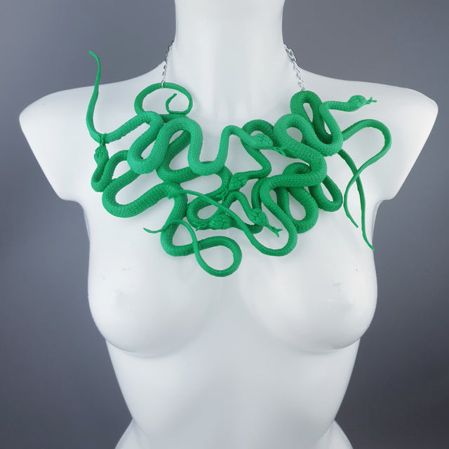 "Pantherophis" Nest of Green Snakes Necklace