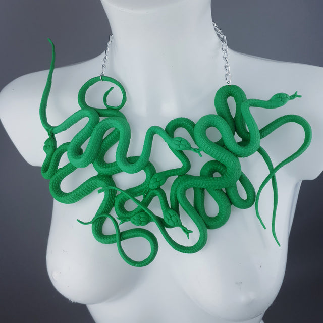 "Pantherophis" Nest of Green Snakes Necklace