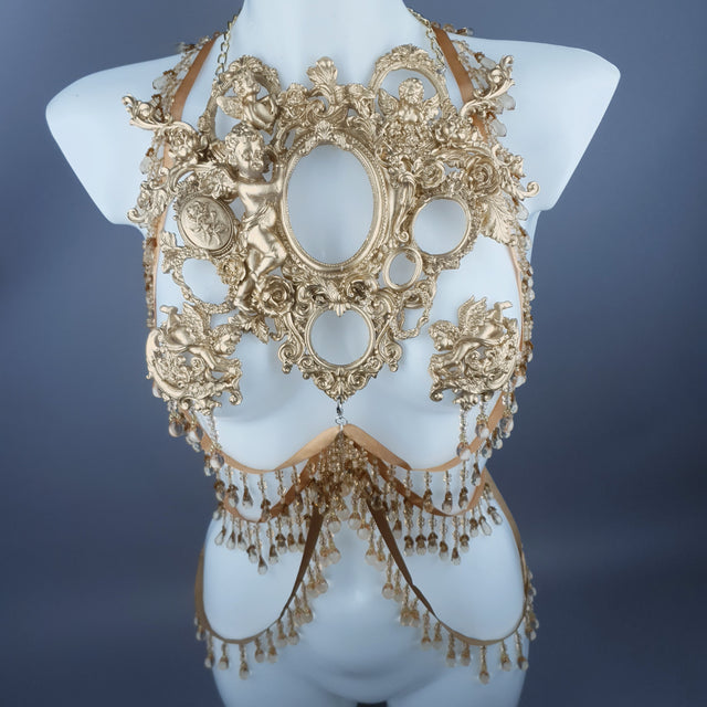 "Celeste" Gold Filigree & Beading Jewellery Harness with Nipple Pasties