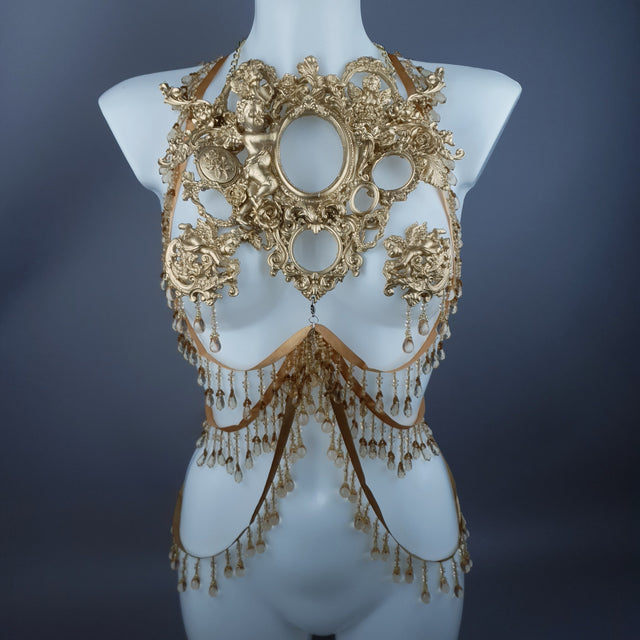 "Celeste" Gold Filigree & Beading Jewellery Harness with Nipple Pasties