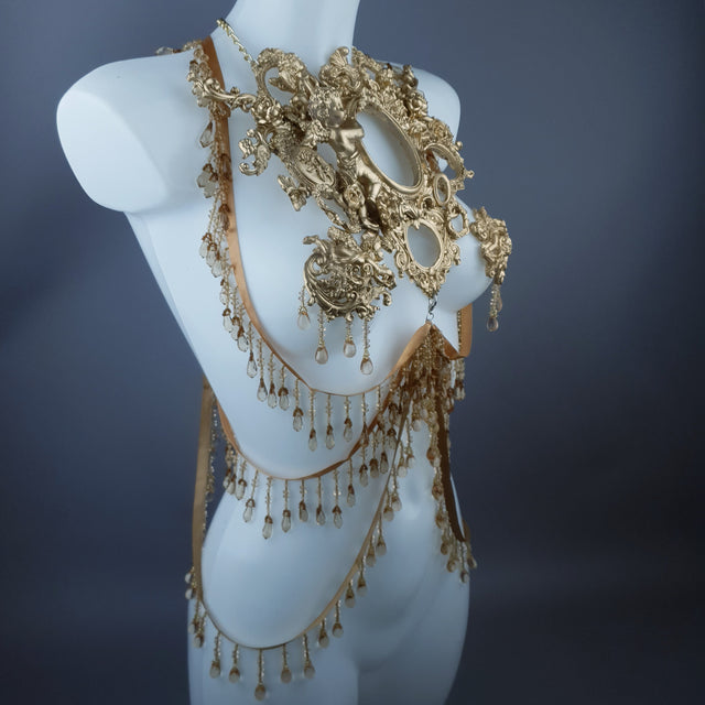 "Celeste" Gold Filigree & Beading Jewellery Harness with Nipple Pasties