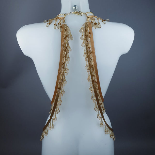 "Celeste" Gold Filigree & Beading Jewellery Harness with Nipple Pasties