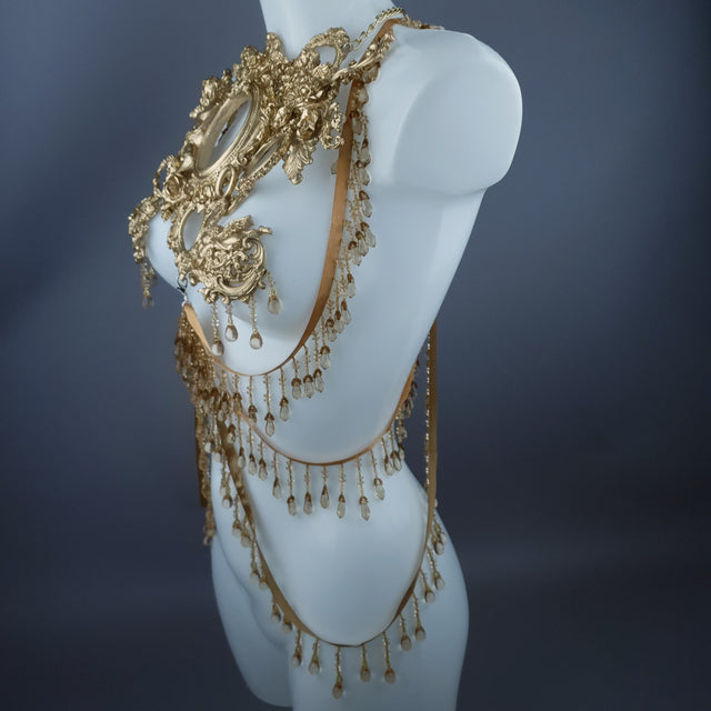 "Celeste" Gold Filigree & Beading Jewellery Harness with Nipple Pasties