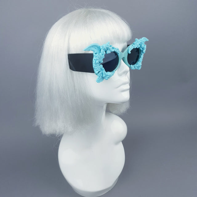 "Alya" Pastel Blue & Black Filigree & Skull Sunglasses