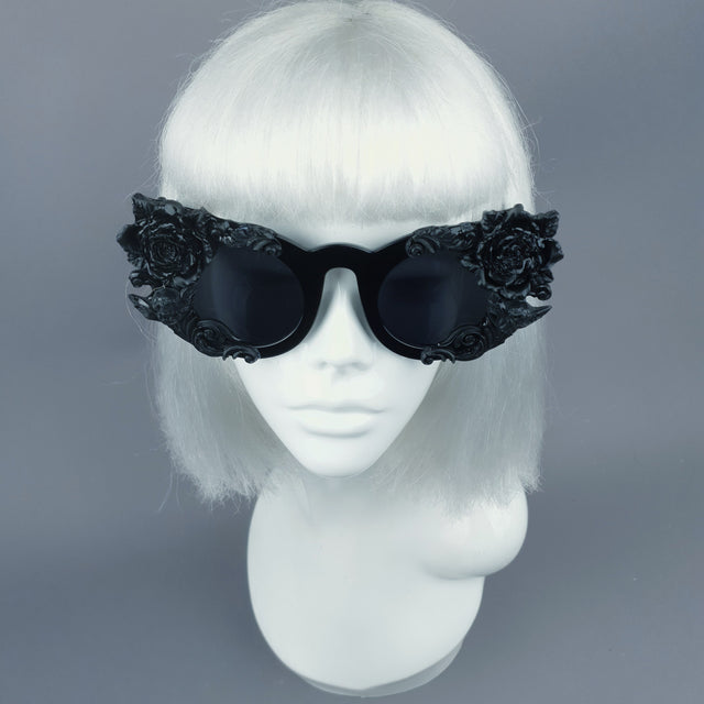 "Rosangela" Black Roses, Cherub & Filigree Sunglasses