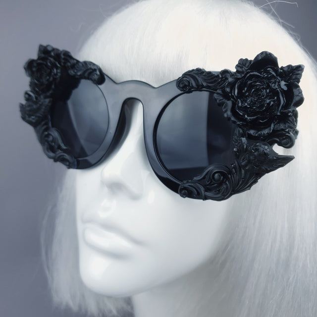 "Rosangela" Black Roses, Cherub & Filigree Sunglasses