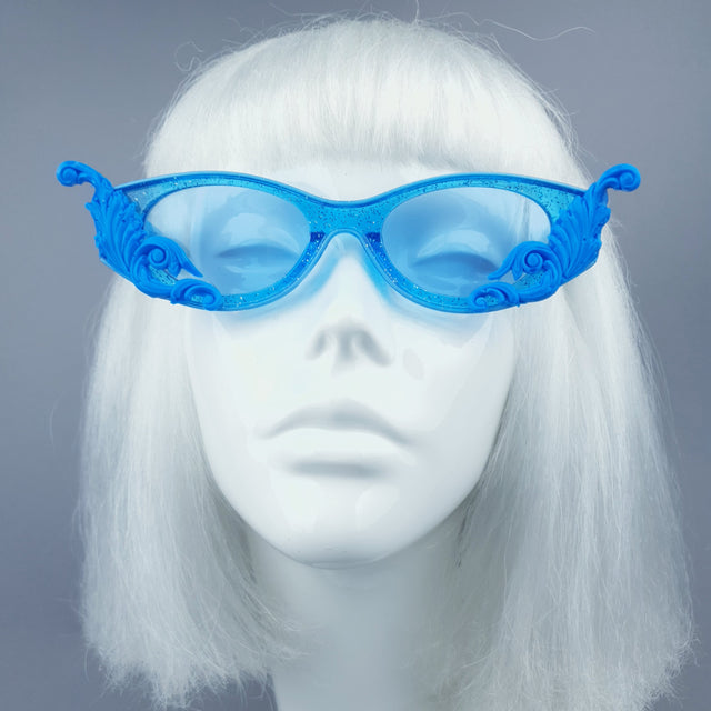 "Jannah" Blue Glitter Catseye  Sunglasses with Filigree