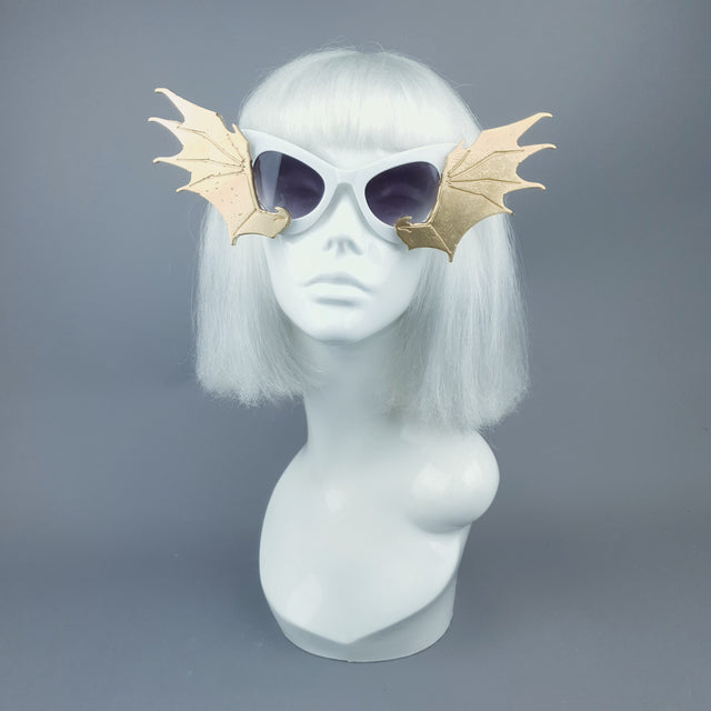 "Devour" Gold & White Bat Wing Catseye Sunglasses